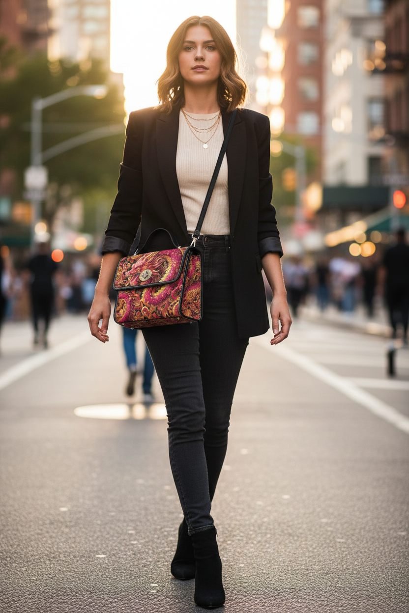 Crimson Dragon Satchel Crossbody Lifestyle