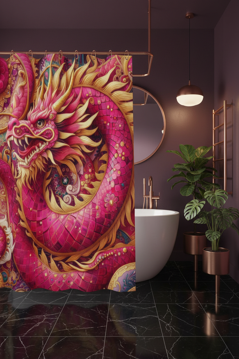 Crimson Dragon Shower Curtain Lifestyle
