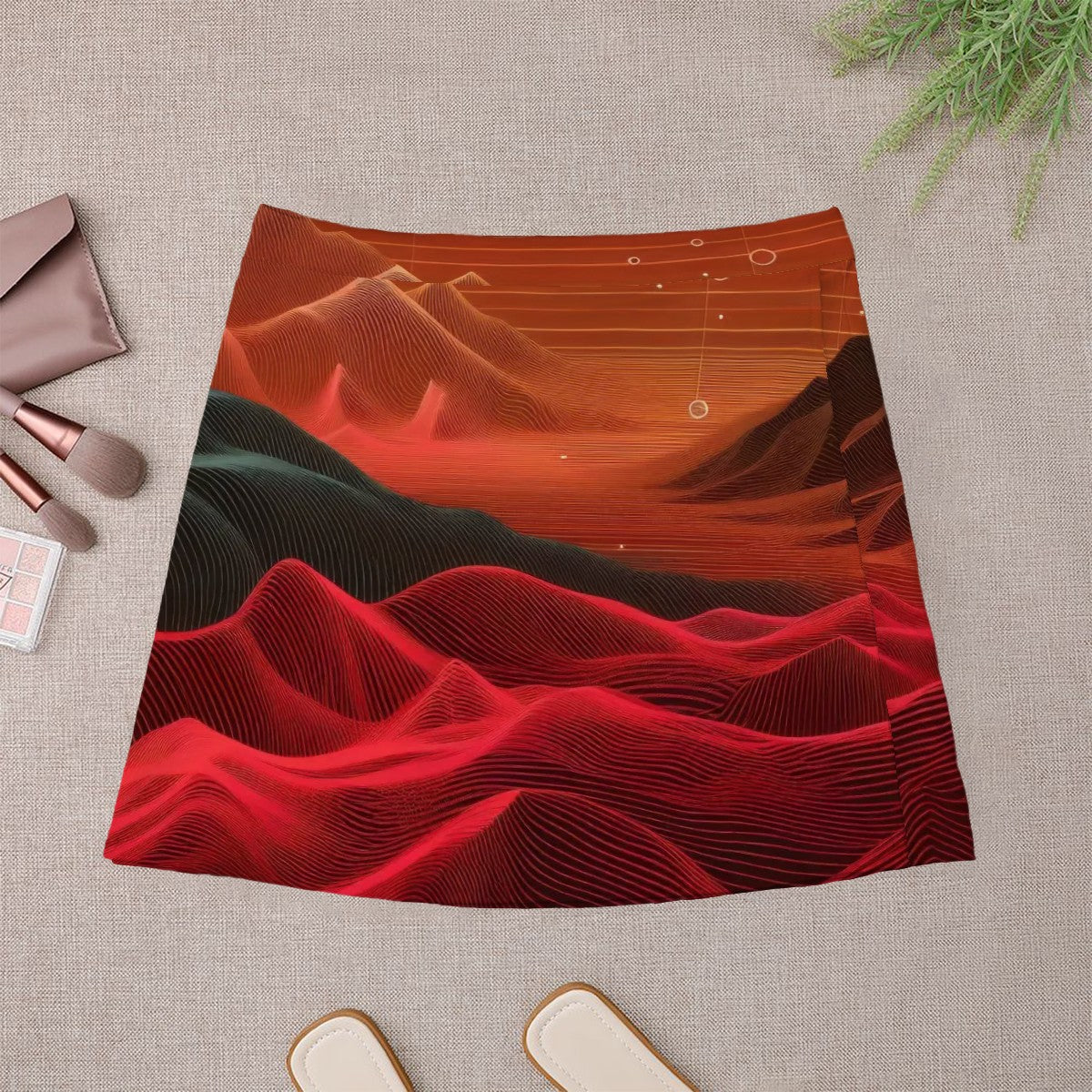 Crimson Waves Mini Skirt | Line Abstract Wearable Art