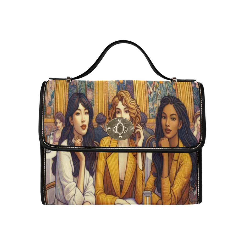 Women in a Cafe Satchel Waterproof Canvas Bag
