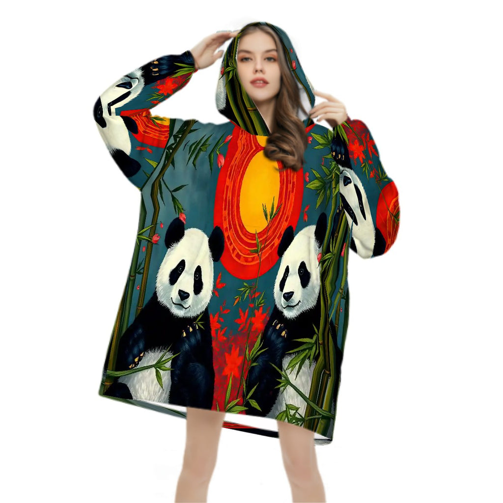 Panda Sunset Adult Blanket Hoodie