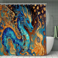 Cobalt Dragon Shower Curtain | Klimt-Inspired Flame & Mosaic Art