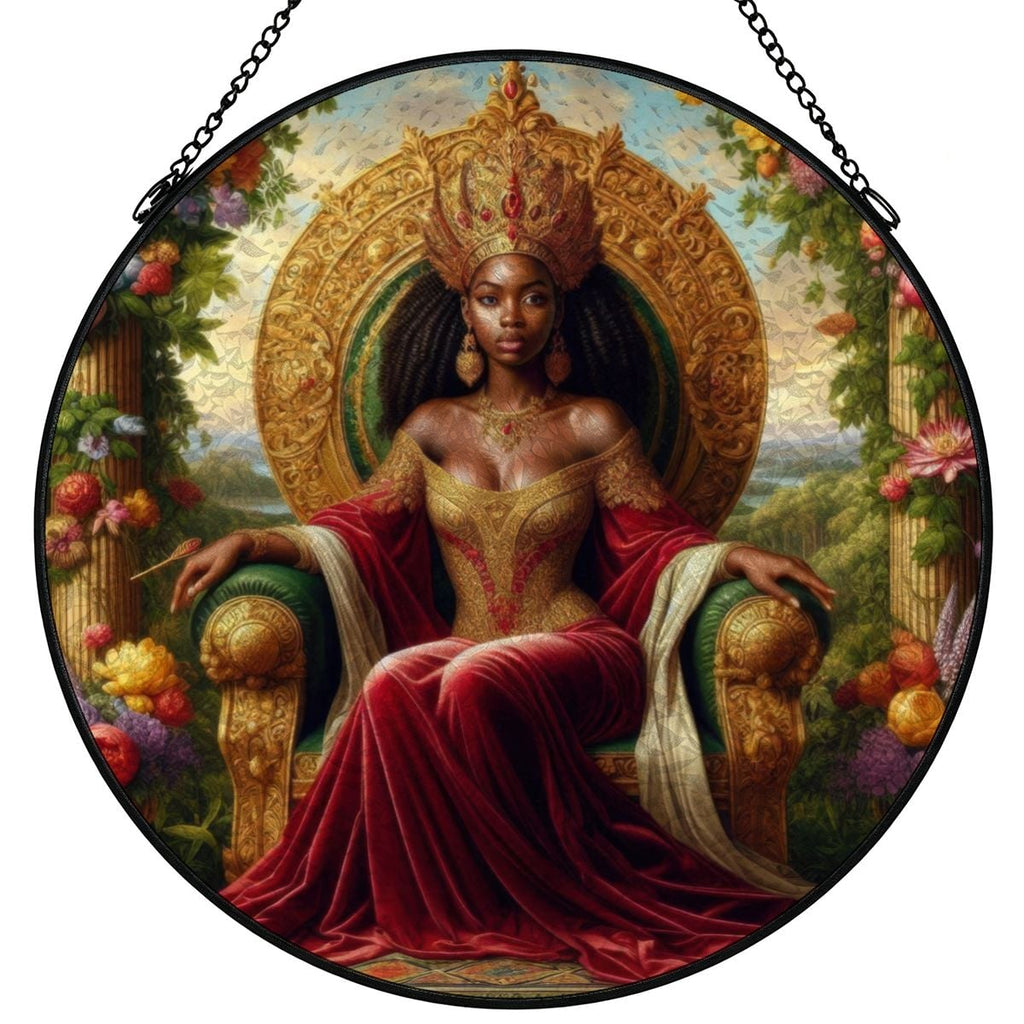 The Enthroned Queen Stained Glass Effect Suncatcher Window Hanging (Made in USA)