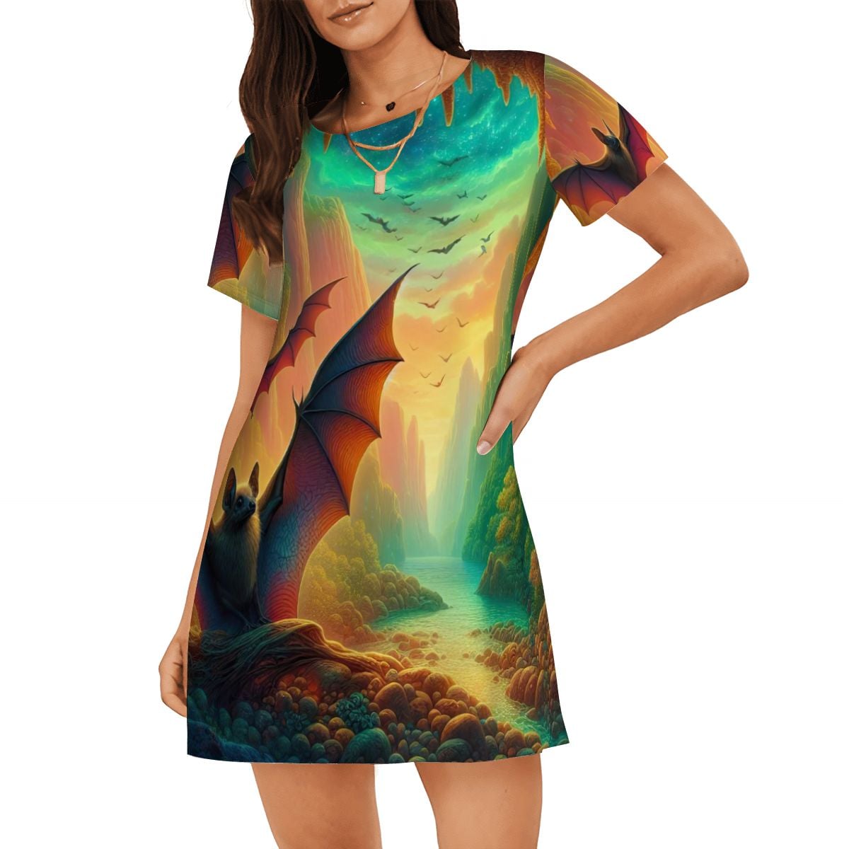 Loose Short-Sleeve Nightgown (Multiple Designs Set 1 - First image shows selected design)
