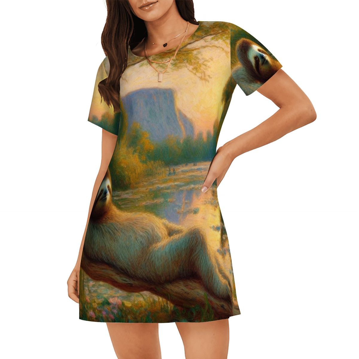 Loose Short-Sleeve Nightgown (Multiple Designs Set 1 - First image shows selected design)
