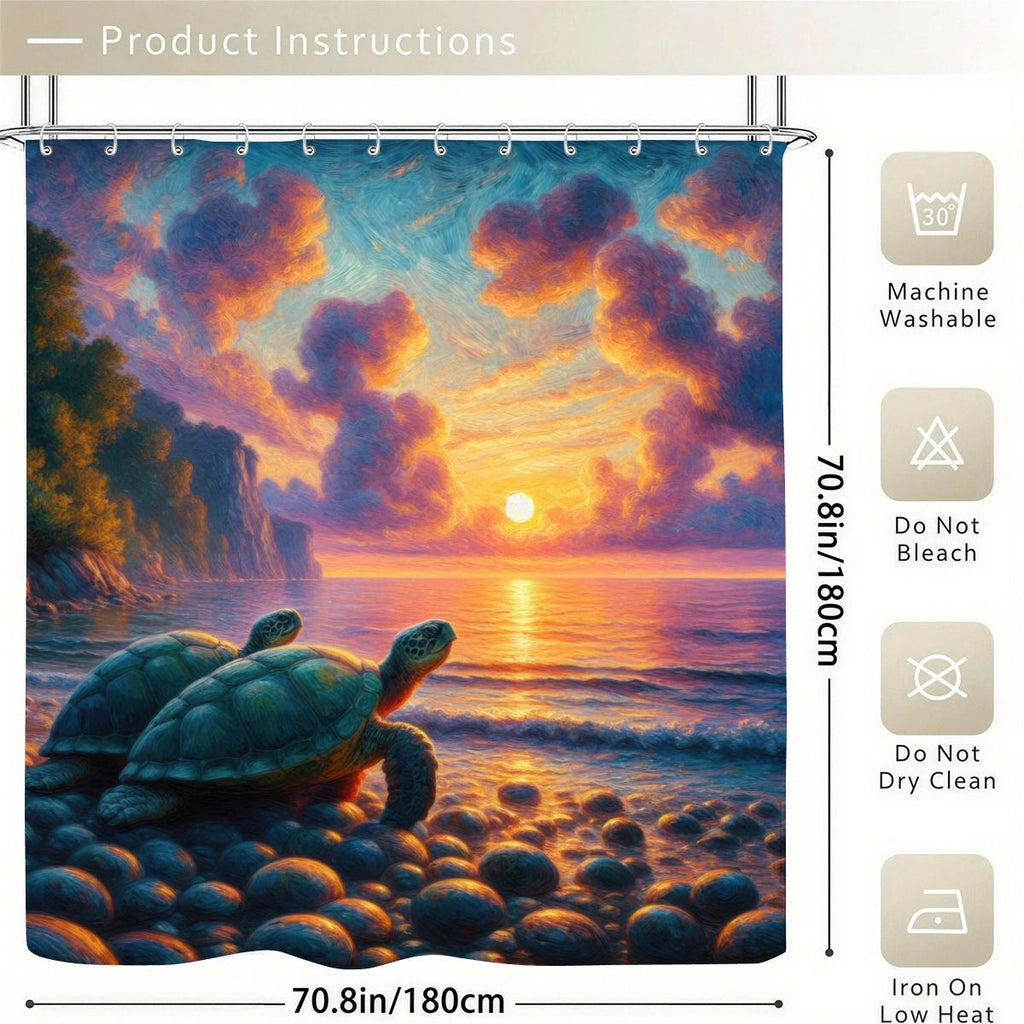 Turtles in the Sunset Shower Curtain 70.8"x70.8" (Made in USA)