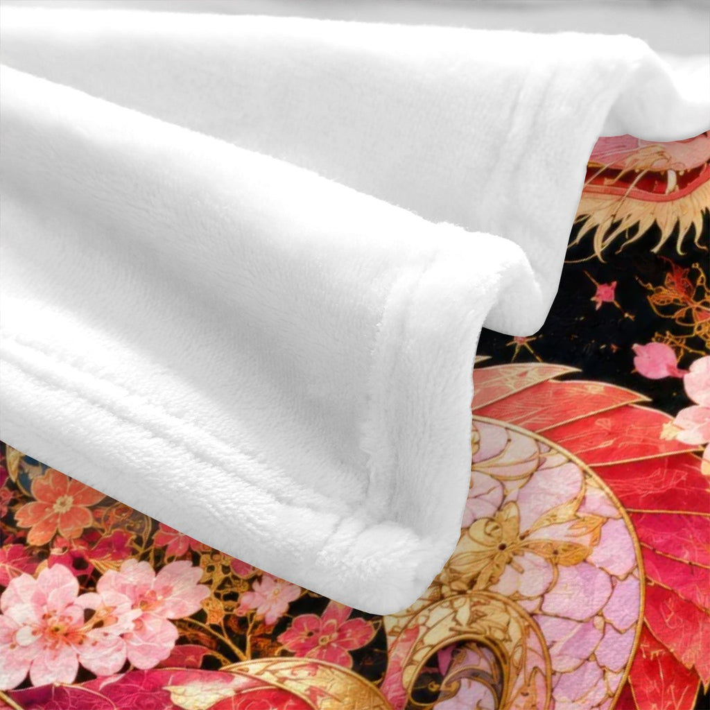 Pink and Gold Sakura Dragon Flannel Throw Blanket | Made in USA