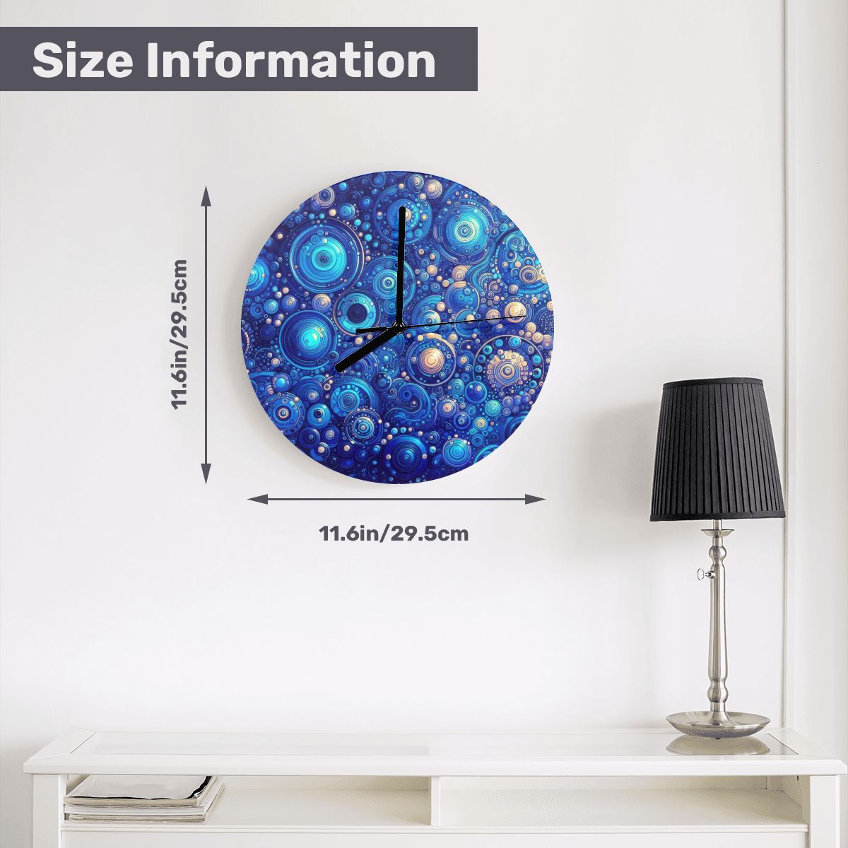 Dark Blue Rhapsody MDF Wall Clock (Made in USA) - Gregg Acini Adoree Designs - Wall Clock