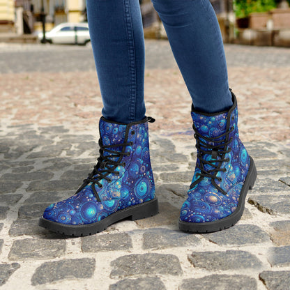 Dark Blue Rhapsody Trendy Leather Boots - Gregg Acini Adoree Designs - Boots