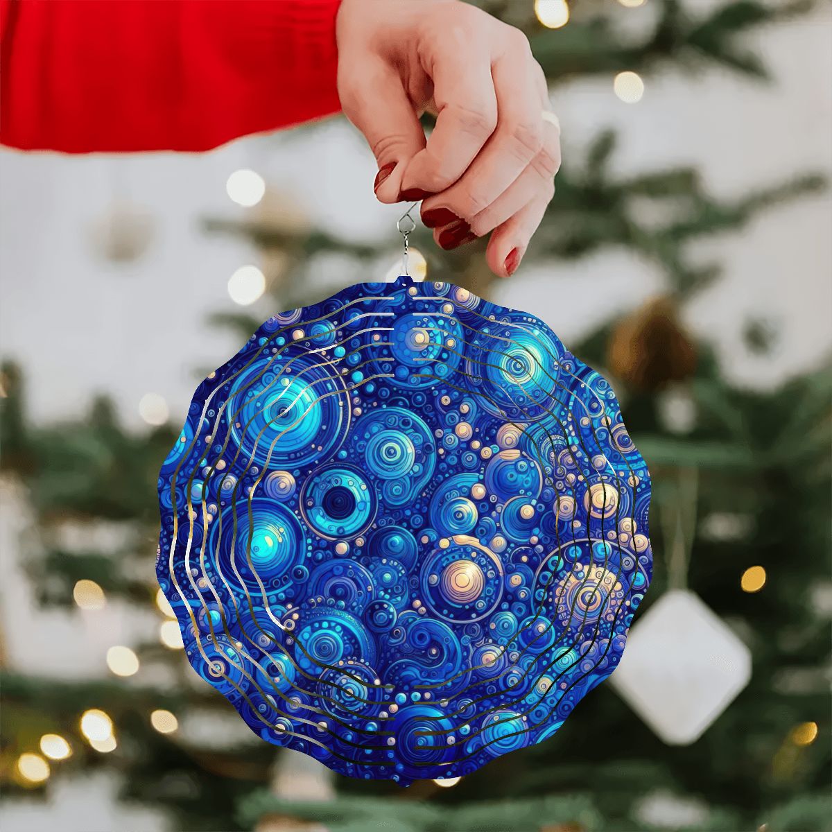 Dark Blue Rhapsody Wind Spinner 3D Metal Hanging Ornament (Made in USA) - Gregg Acini Adoree Designs - Garden Decor