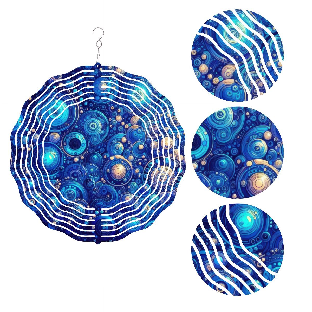 Dark Blue Rhapsody Wind Spinner 3D Metal Hanging Ornament (Made in USA) - Gregg Acini Adoree Designs - Garden Decor