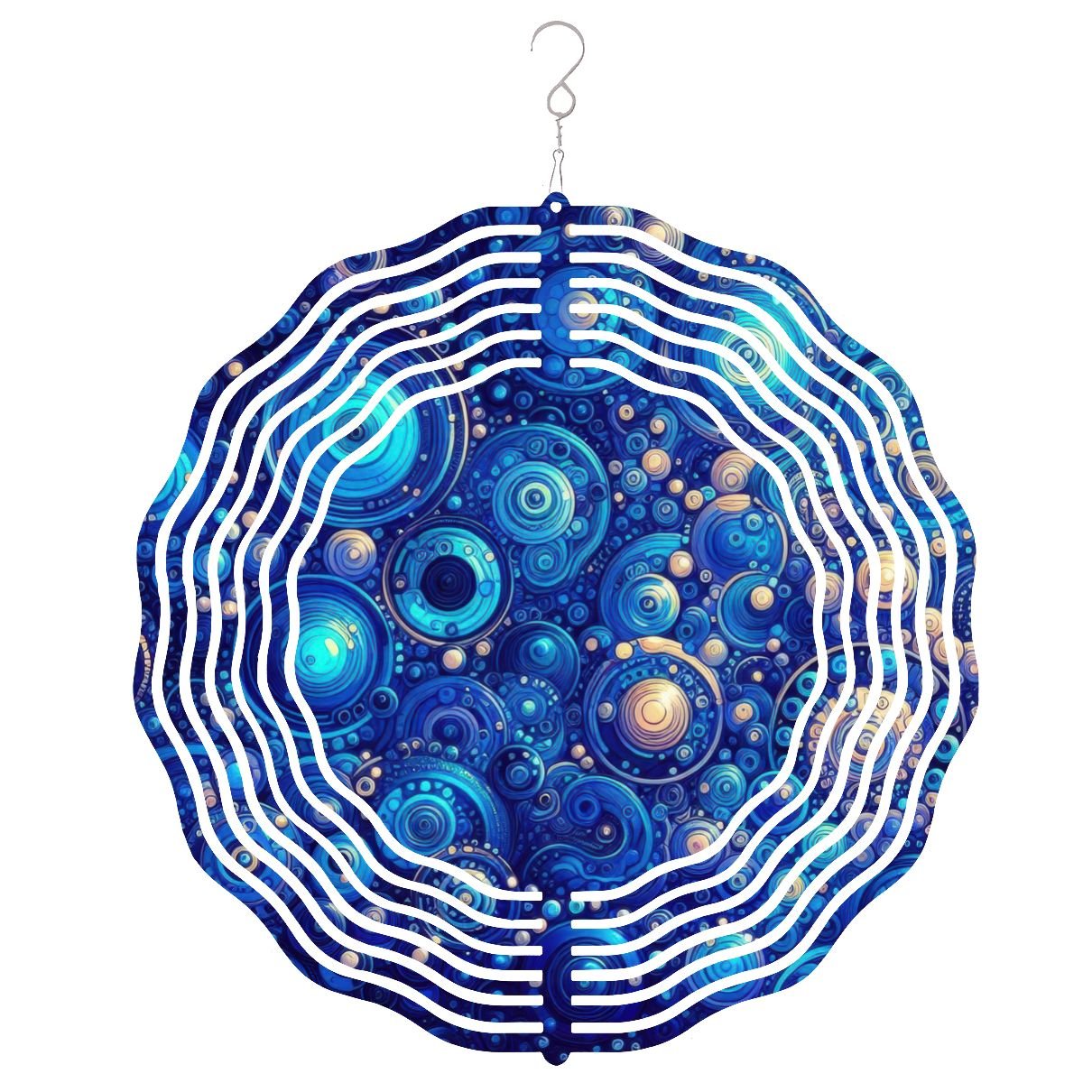 Dark Blue Rhapsody Wind Spinner 3D Metal Hanging Ornament (Made in USA) - Gregg Acini Adoree Designs - Garden Decor