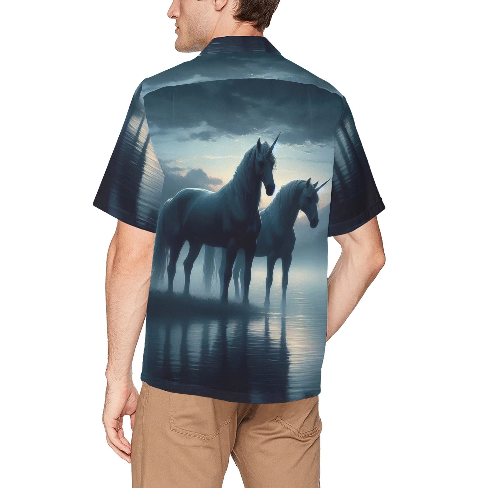 Dark Unicorns Hawaiian Shirt with Chest Pocket & Merged Design - Gregg Acini Adoree Designs - Button Down Shirt