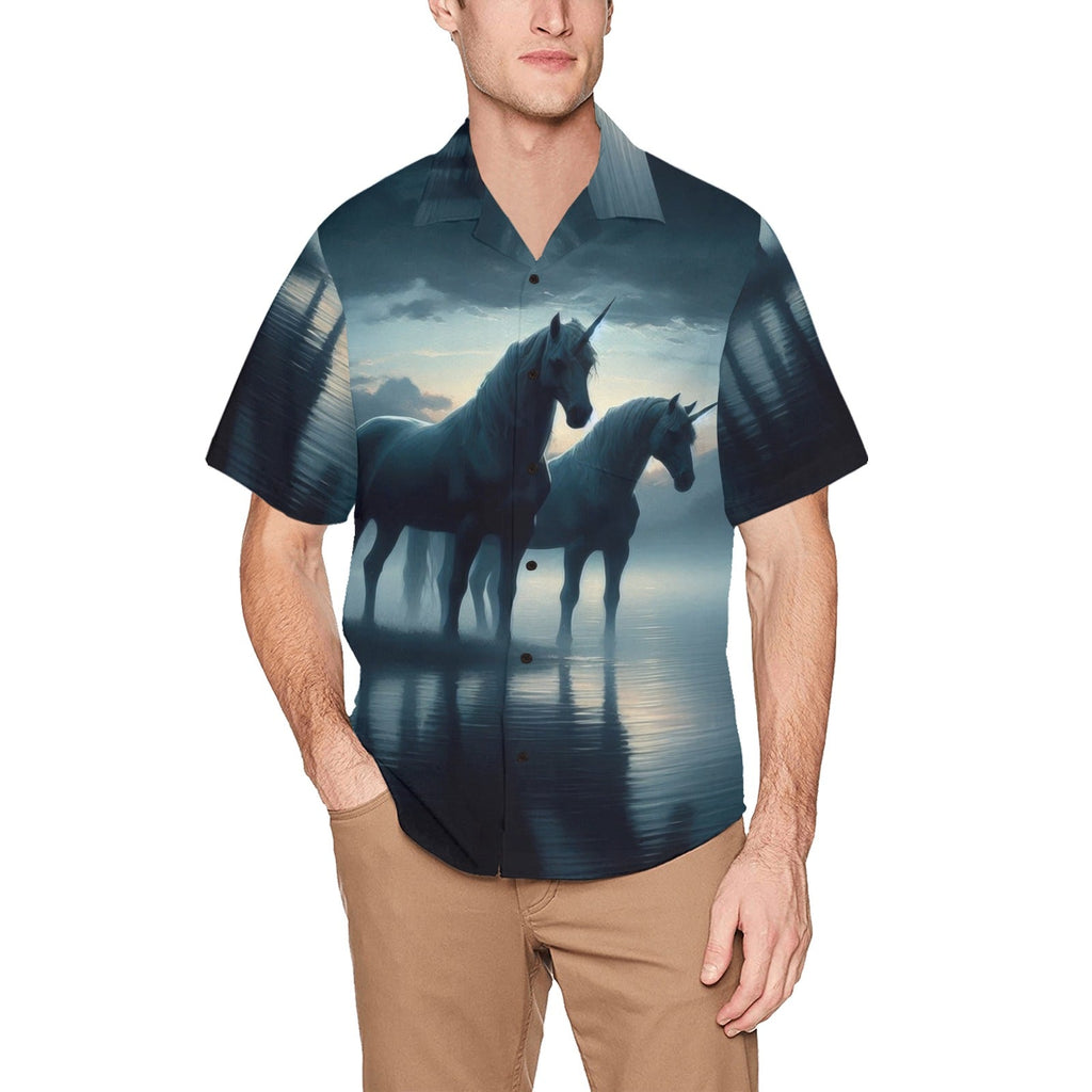 Dark Unicorns Hawaiian Shirt with Chest Pocket & Merged Design - Gregg Acini Adoree Designs - Button Down Shirt
