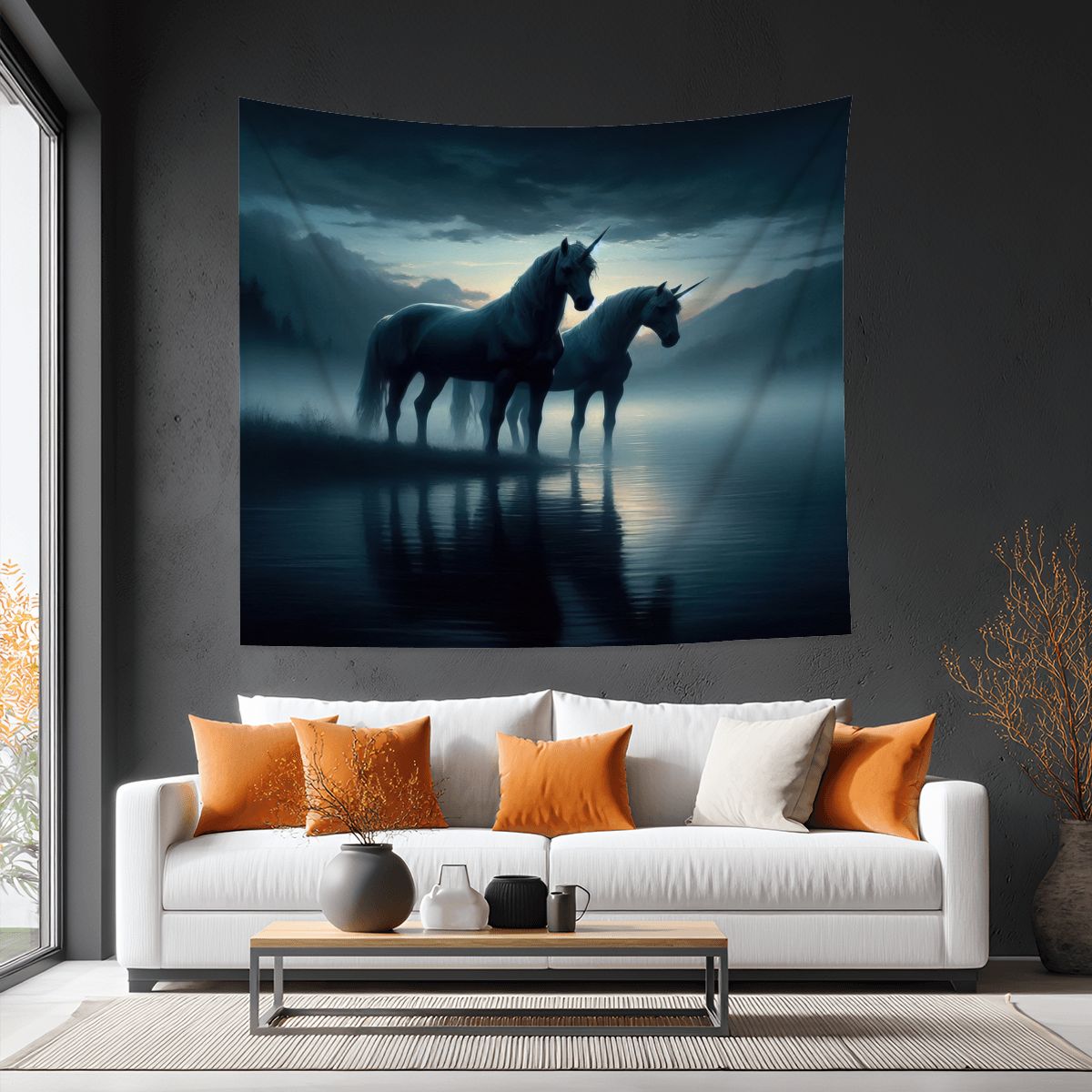Dark Unicorns Lightweight Wall Tapestry (Fabric Wall Hanging - USA) - Gregg Acini Adoree Designs - Wall Coverings