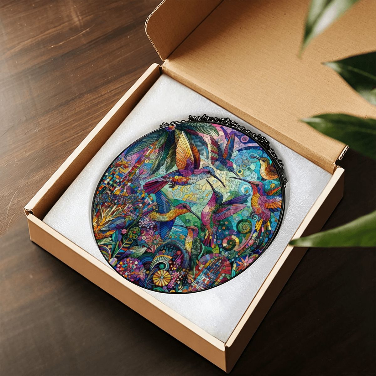 Hummingbird Kaleidoscope Stained Glass Effect Suncatcher Window Hanging (Made in USA)