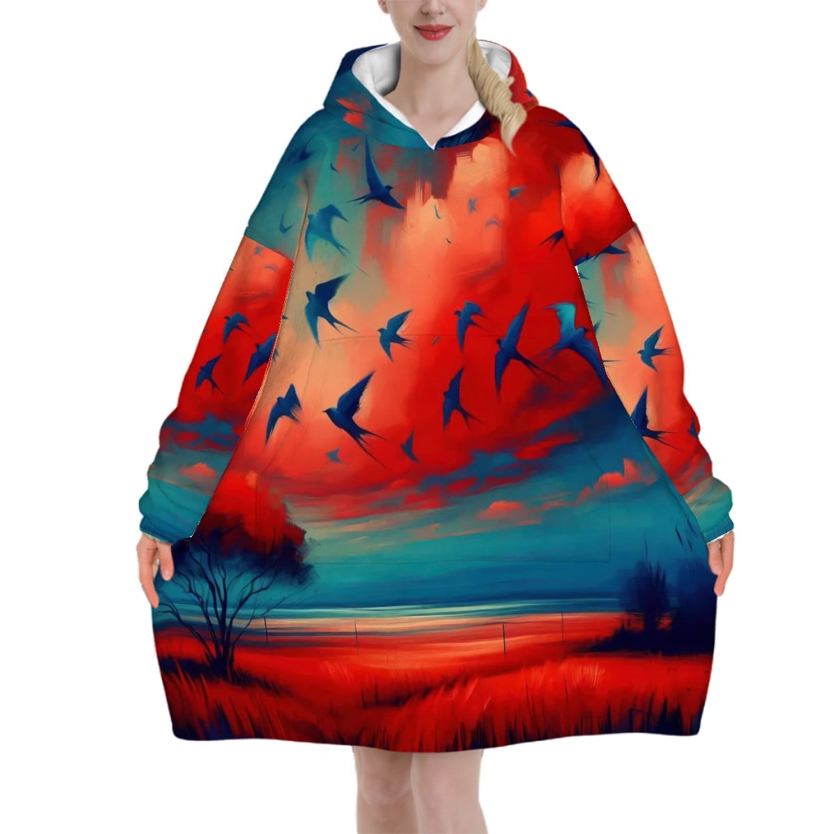Scarlet and Turquoise Sunset Adult Blanket Hoodie