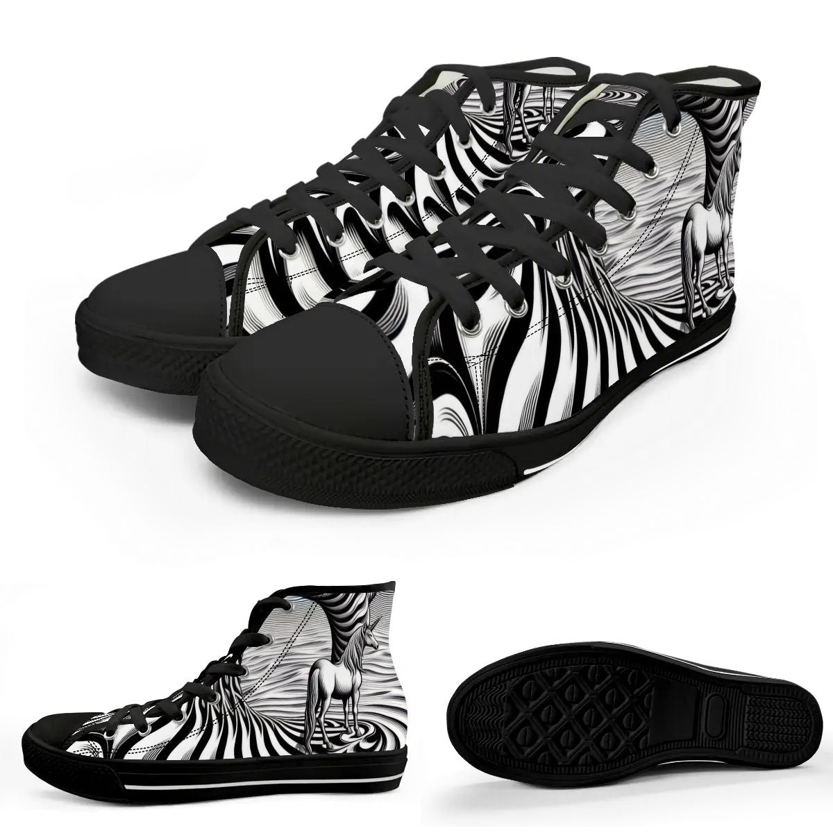 Psychedelic Wave Unisex High Top Canvas Shoes (women's sizes)