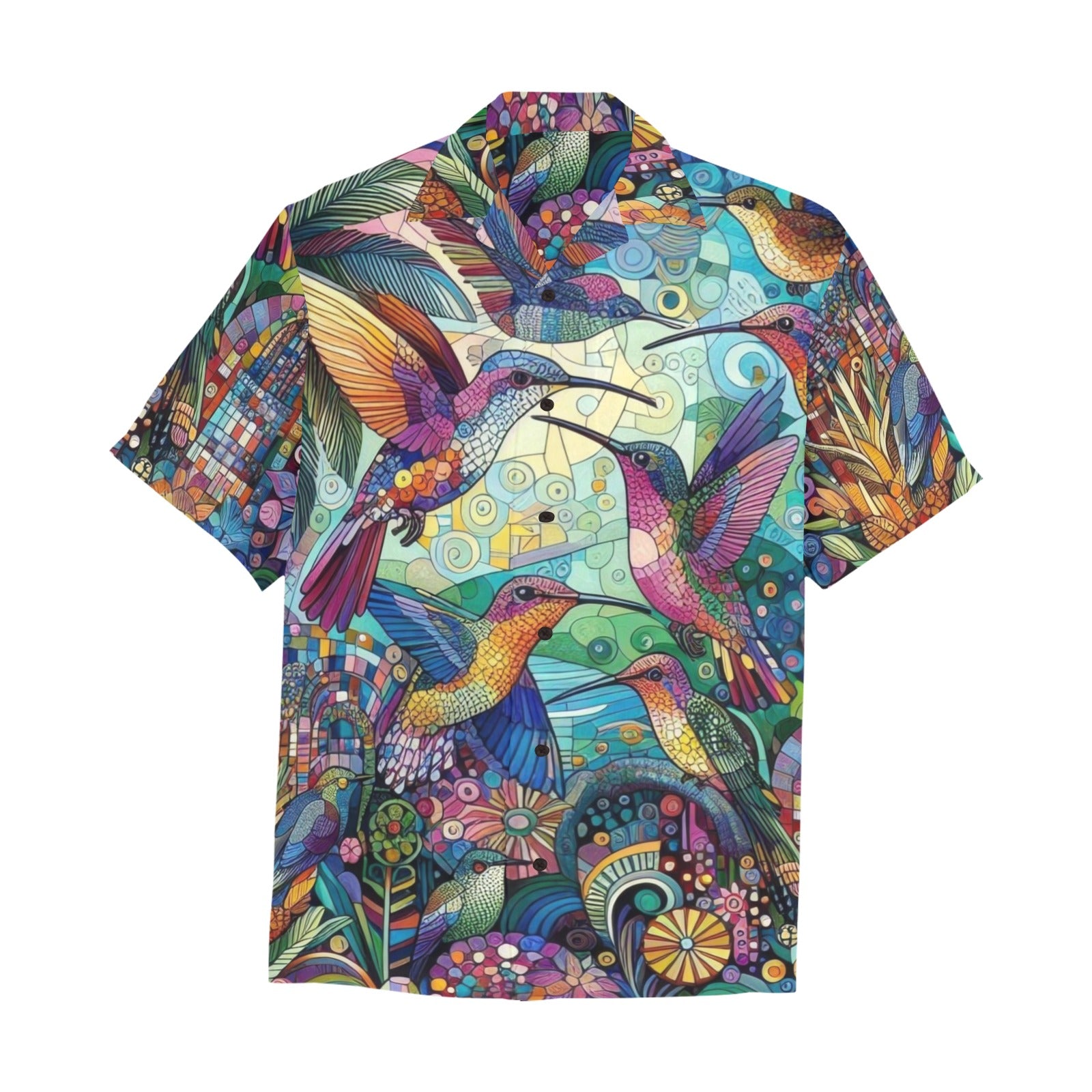 Hummingbird Kaleidoscope Hawaiian Shirt with Chest Pocket