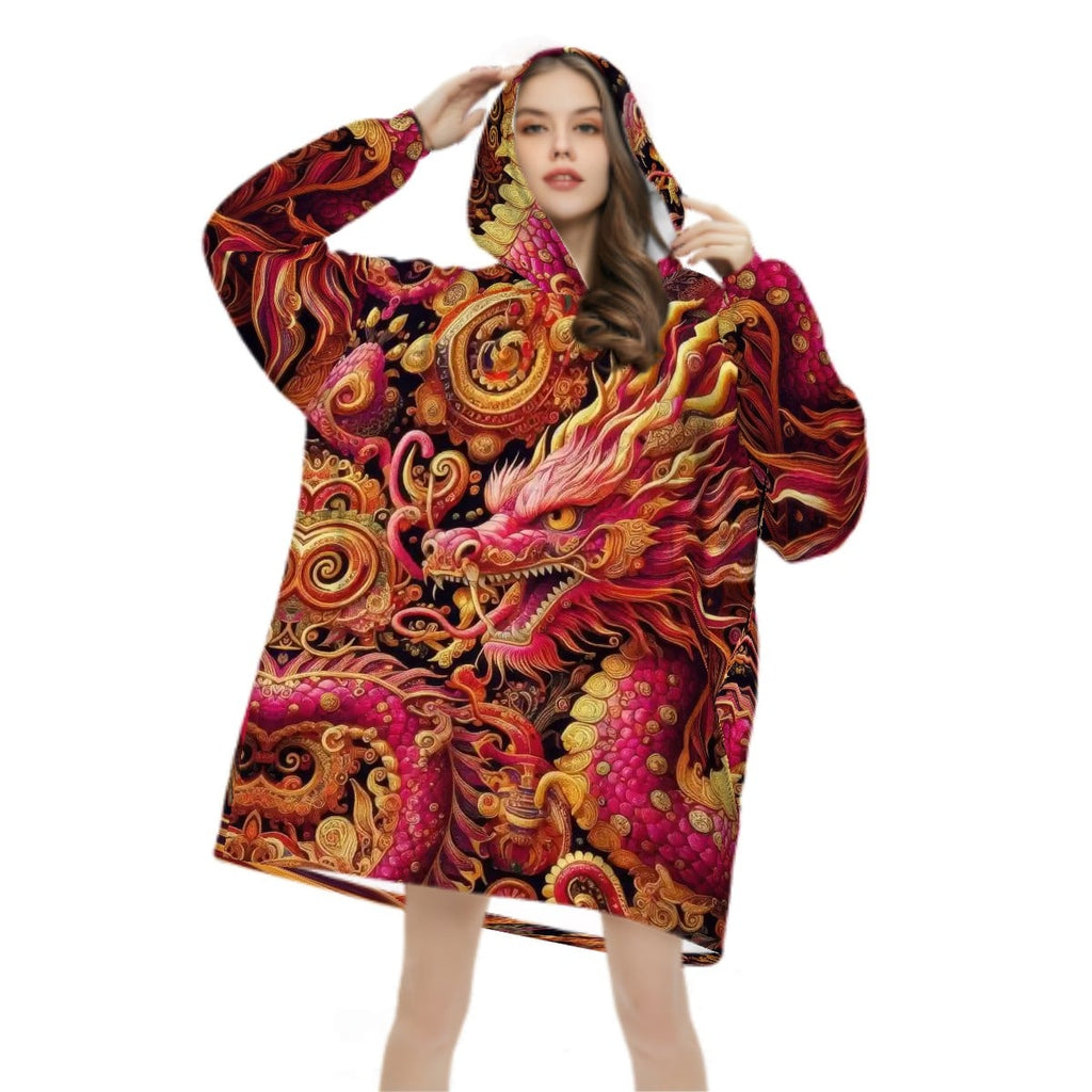 Crimson Dragon Adult Blanket Hoodie