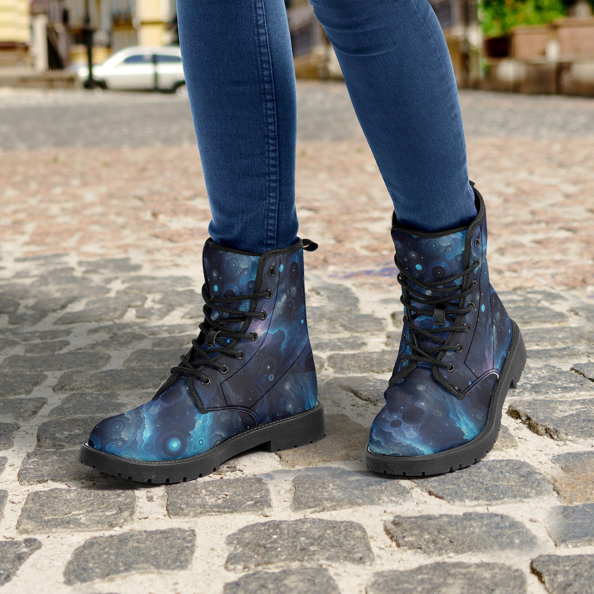 Deep Blue Space Trendy Leather Boots - Gregg Acini Adoree Designs - Boots