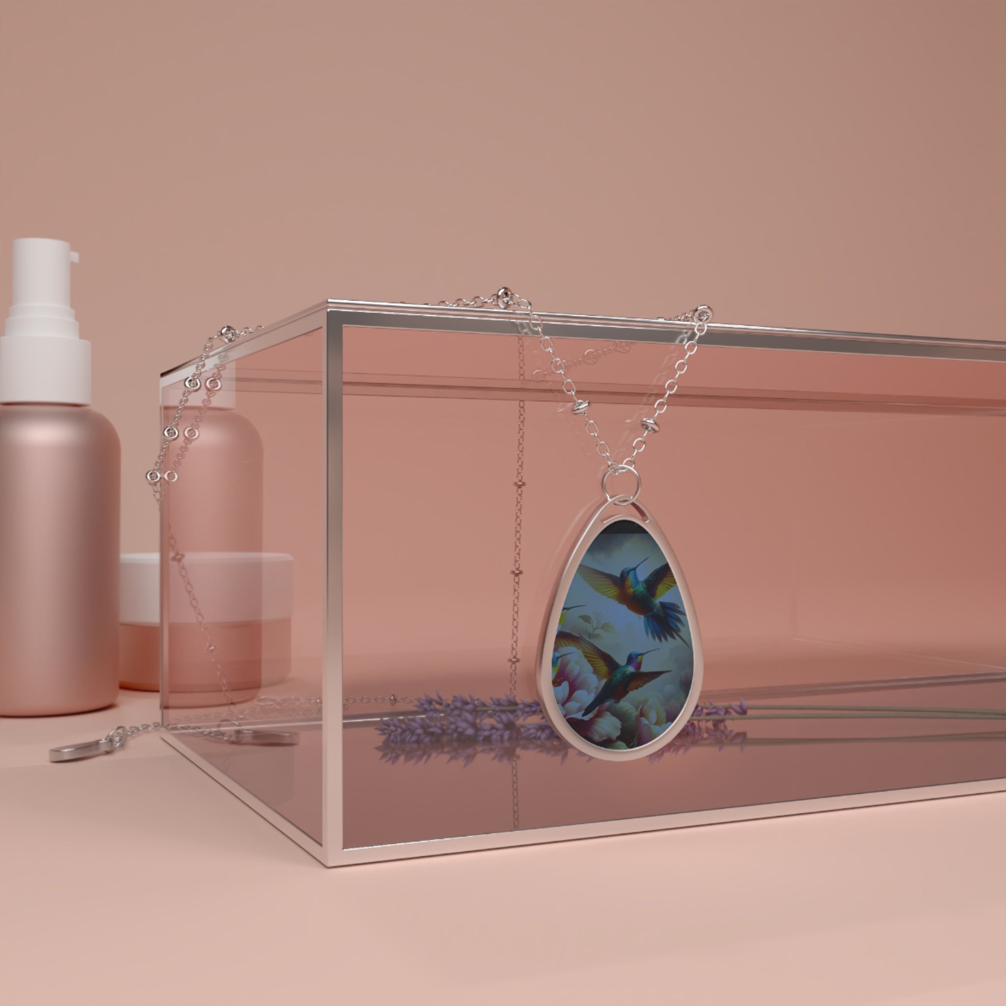 Deep Multicolor Hummingbirds Oval Necklace - Gregg Acini Adoree Designs - Necklace