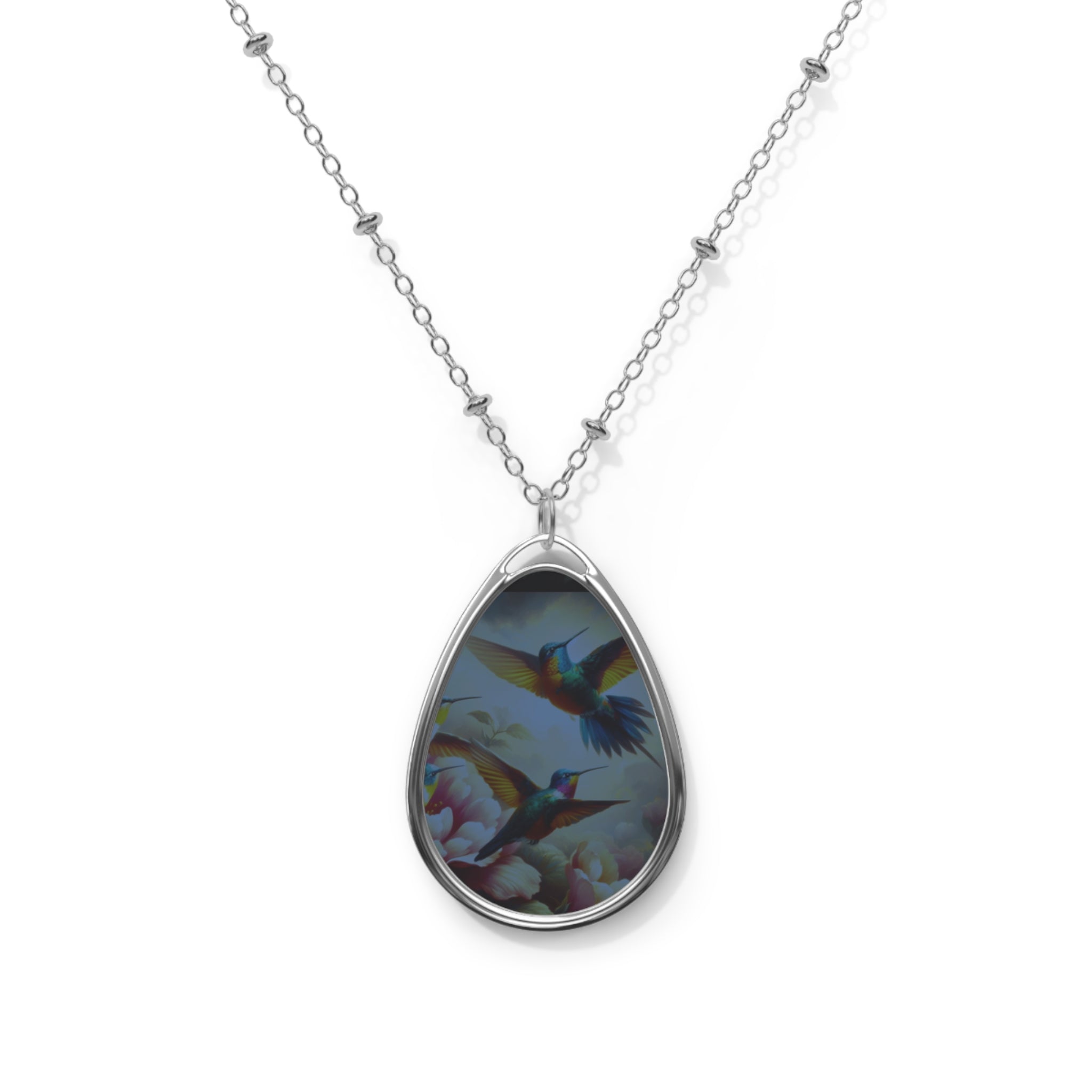 Deep Multicolor Hummingbirds Oval Necklace - Gregg Acini Adoree Designs - Necklace
