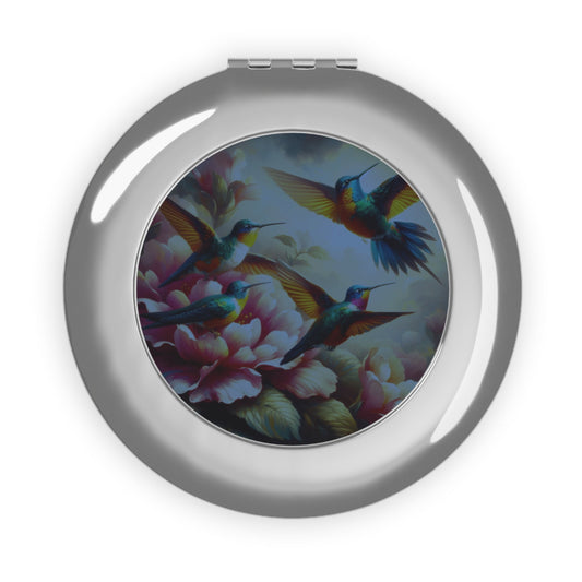 Deep Multicolor Hummingbirds Vintage Travel Mirror - Gregg Acini Adoree Designs - Accessories