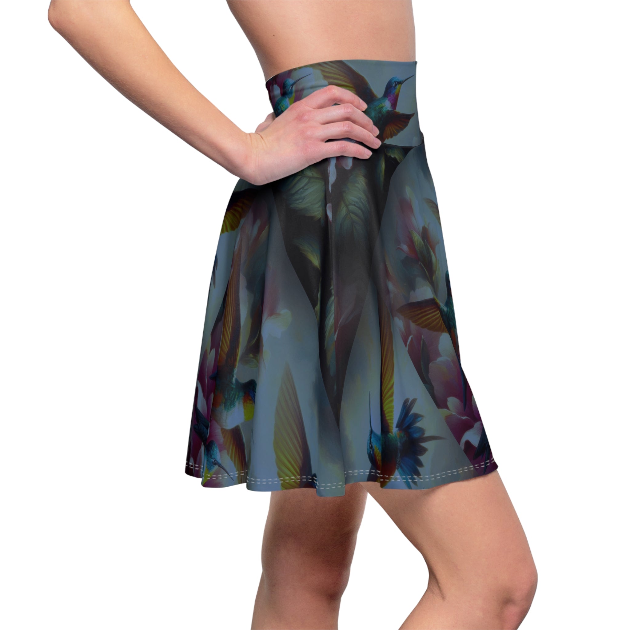 Deep Multicolor Hummingbirds Women's Skater Skirt - Nature - Inspired Fashion - Gregg Acini Adoree Designs - Skirt