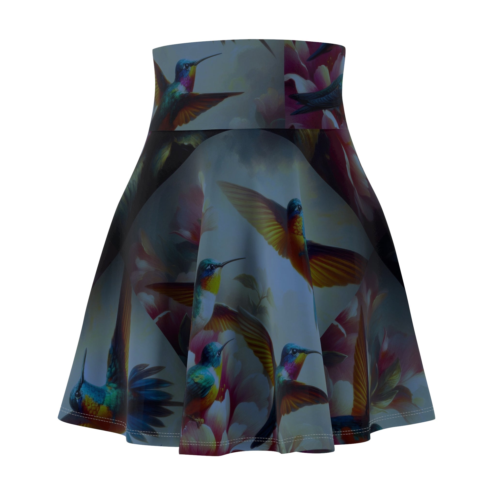 Deep Multicolor Hummingbirds Women's Skater Skirt - Nature - Inspired Fashion - Gregg Acini Adoree Designs - Skirt