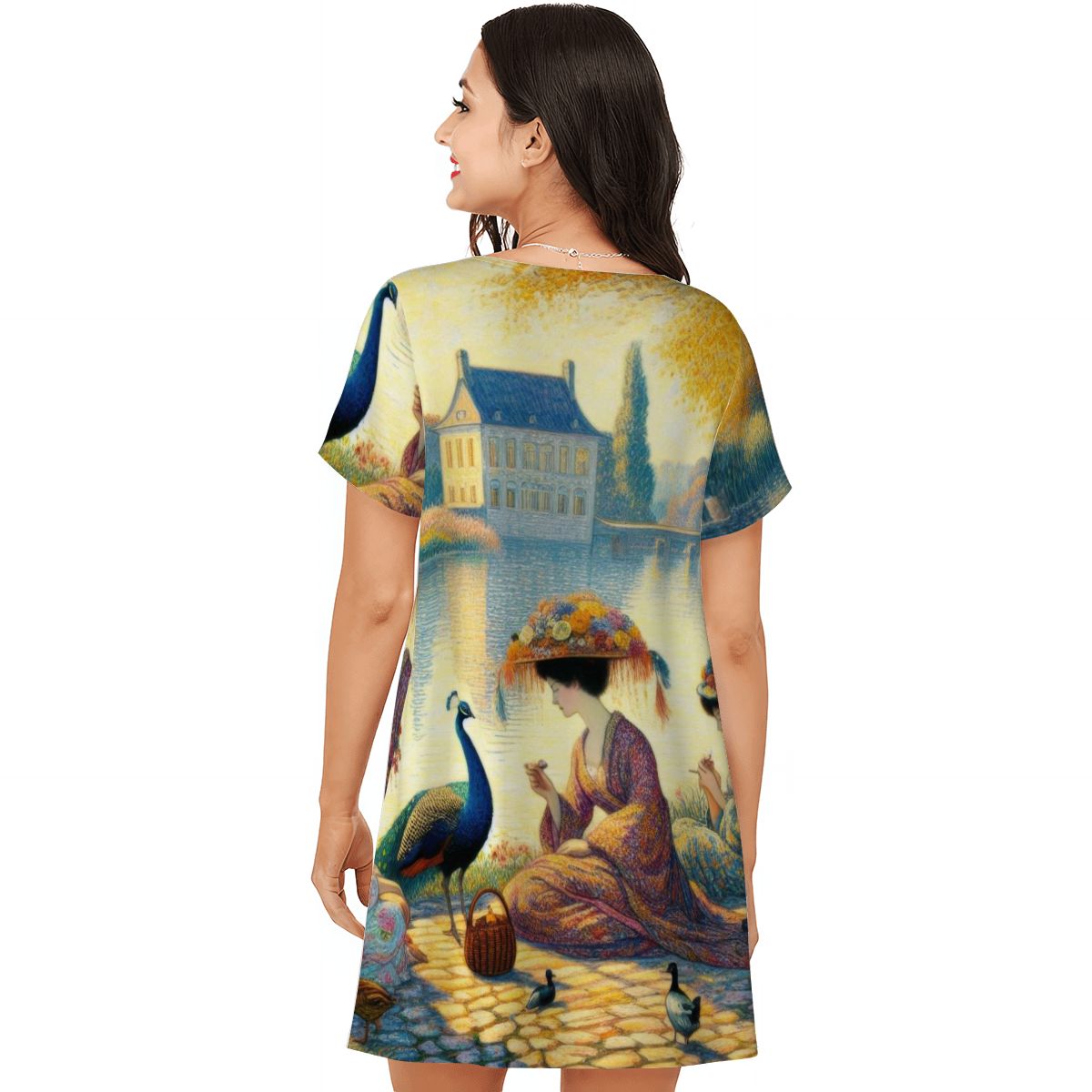 Loose Short-Sleeve Nightgown (Multiple Designs Set 1 - First image shows selected design)