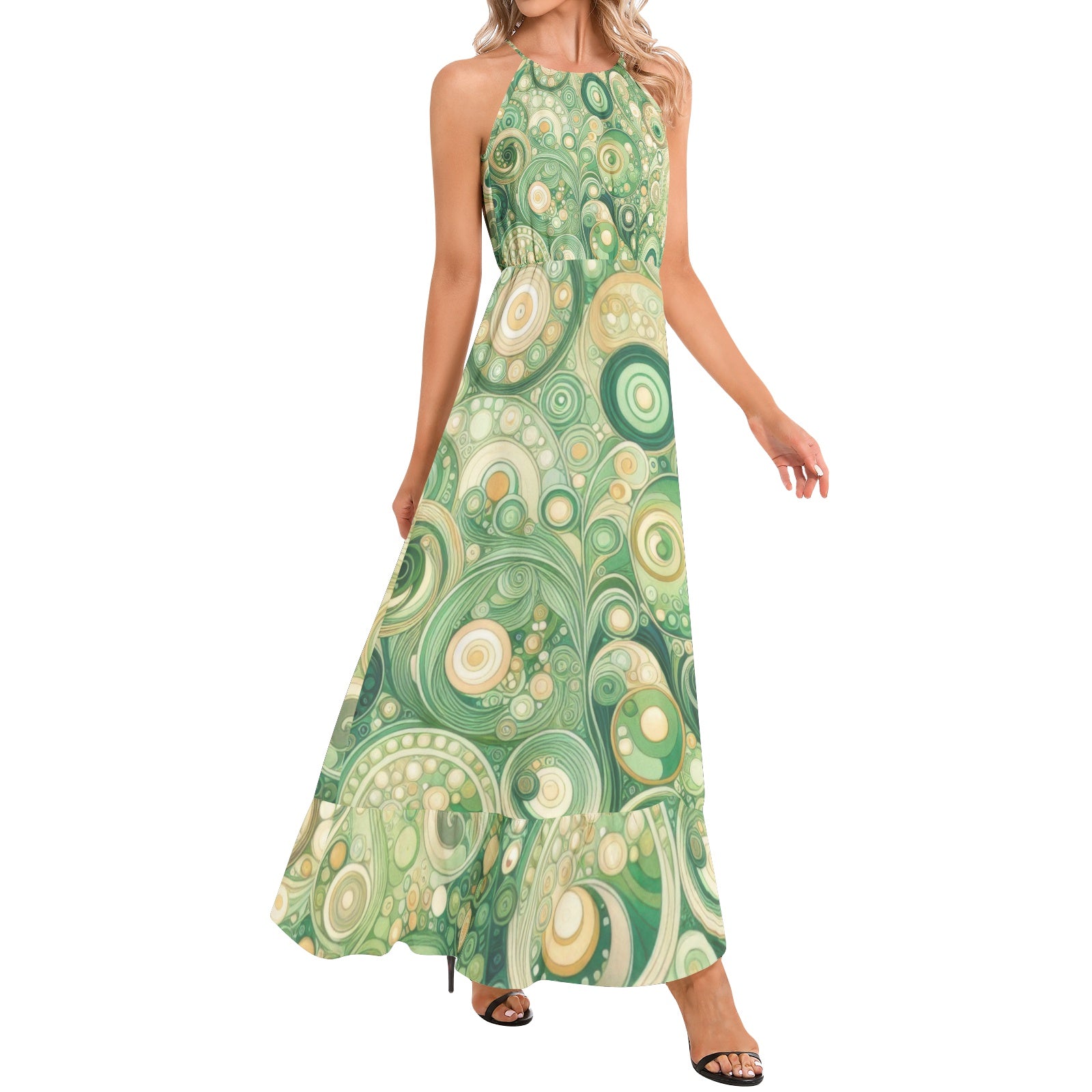 KL-Spring 2 Ruffle Hem Halter Neck Maxi Dress