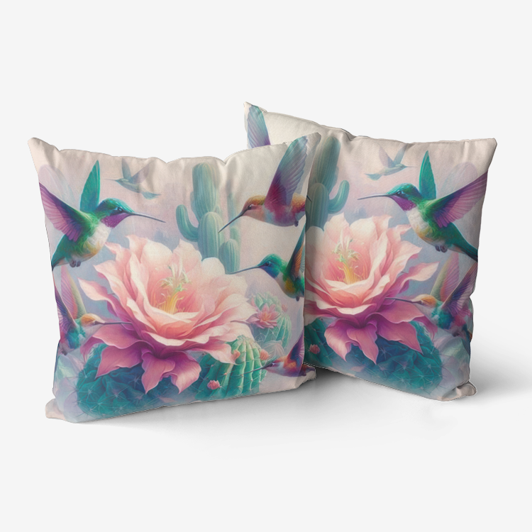 Hummingbirds and Cactus Home Goods Premium Hypoallergenic Throw Pillow
