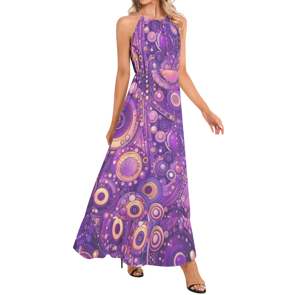 Purple Menagerie Ruffle Hem Halter Neck Maxi Dress