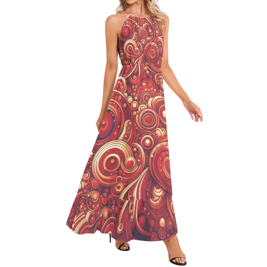 KL-Scarlet 3 Ruffle Hem Halter Neck Maxi Dress