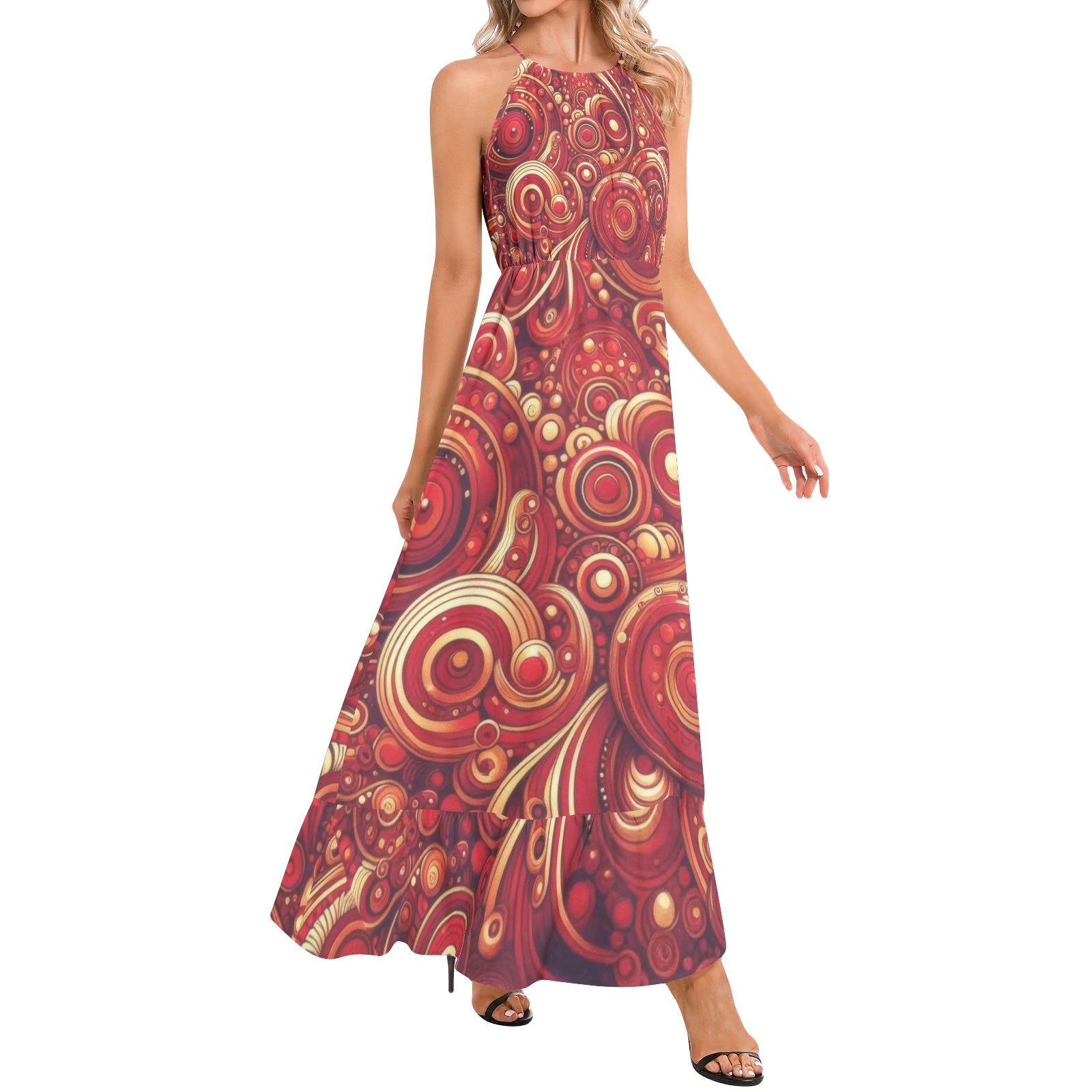 KL-Scarlet 3 Ruffle Hem Halter Neck Maxi Dress