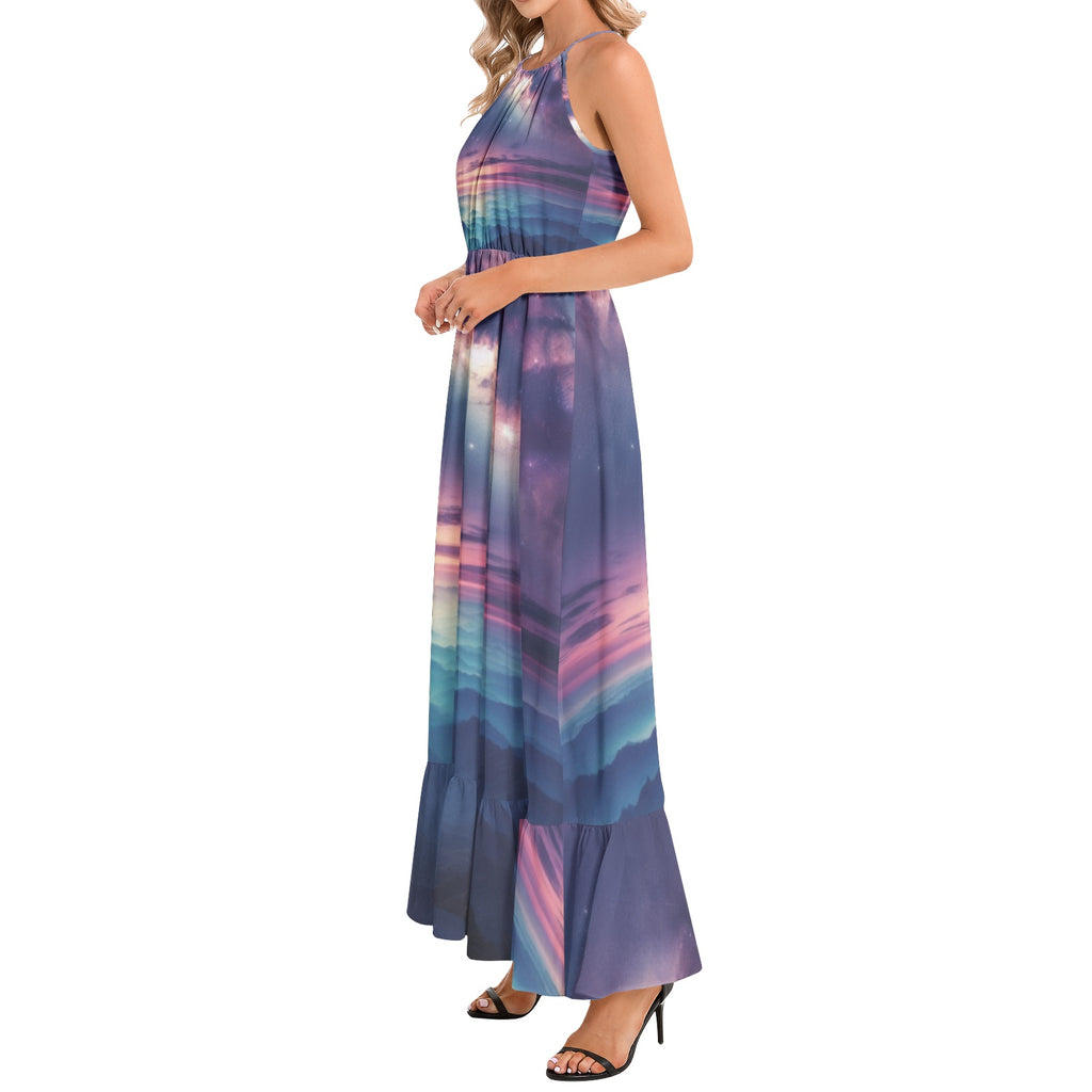 Galaxy 2 Ruffle Hem Halter Neck Maxi Dress