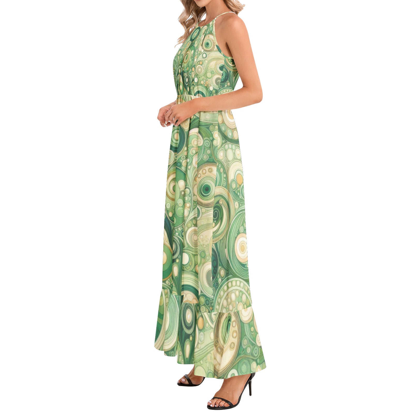 KL-Spring 2 Ruffle Hem Halter Neck Maxi Dress