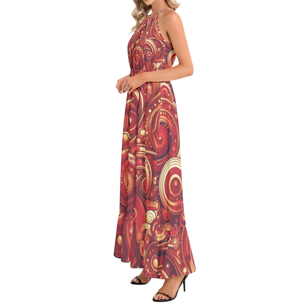 KL-Scarlet 3 Ruffle Hem Halter Neck Maxi Dress