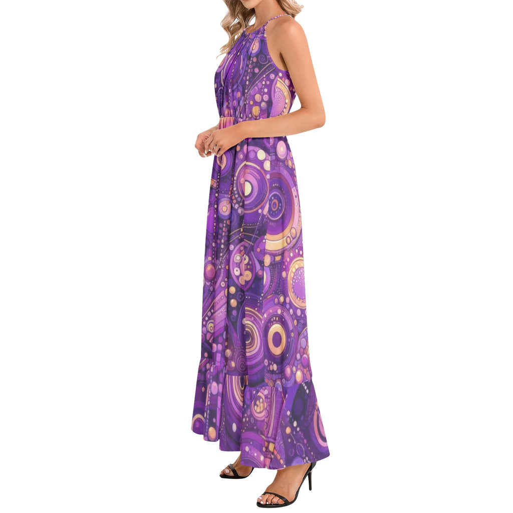 Purple Menagerie Ruffle Hem Halter Neck Maxi Dress
