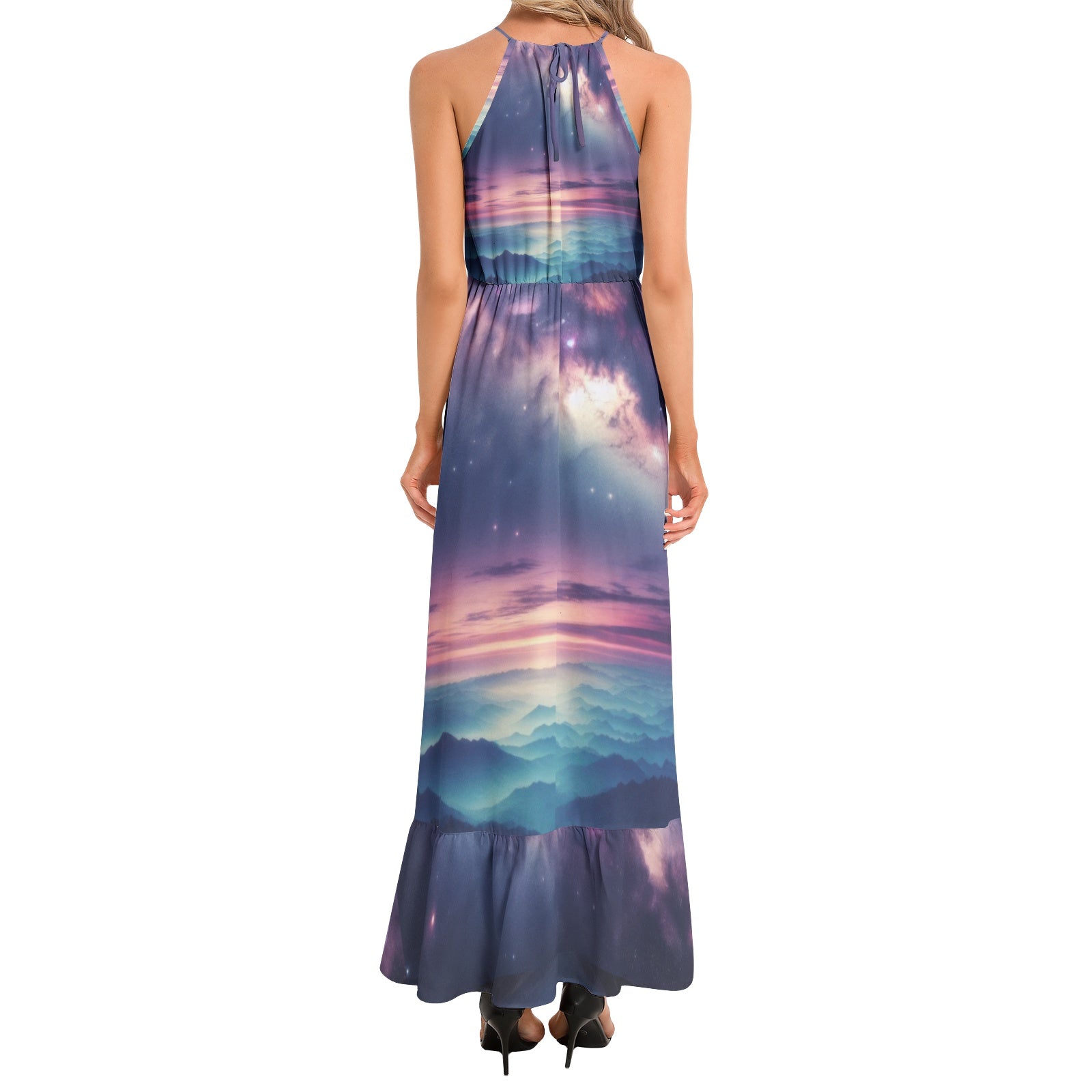 Galaxy 2 Ruffle Hem Halter Neck Maxi Dress