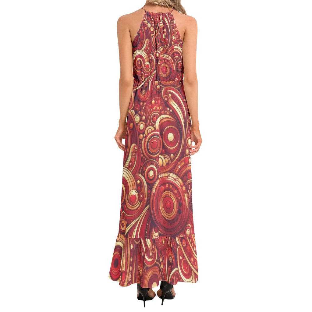 KL-Scarlet 3 Ruffle Hem Halter Neck Maxi Dress