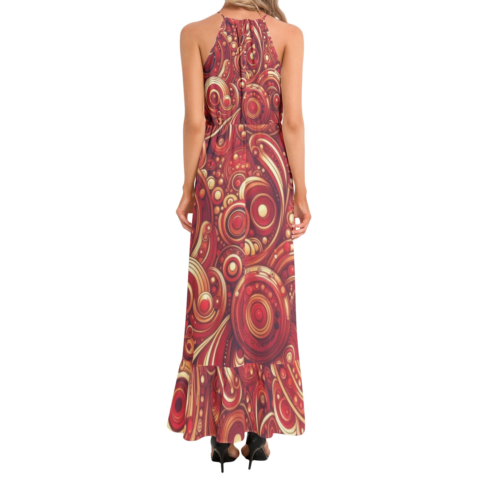 KL-Scarlet 3 Ruffle Hem Halter Neck Maxi Dress