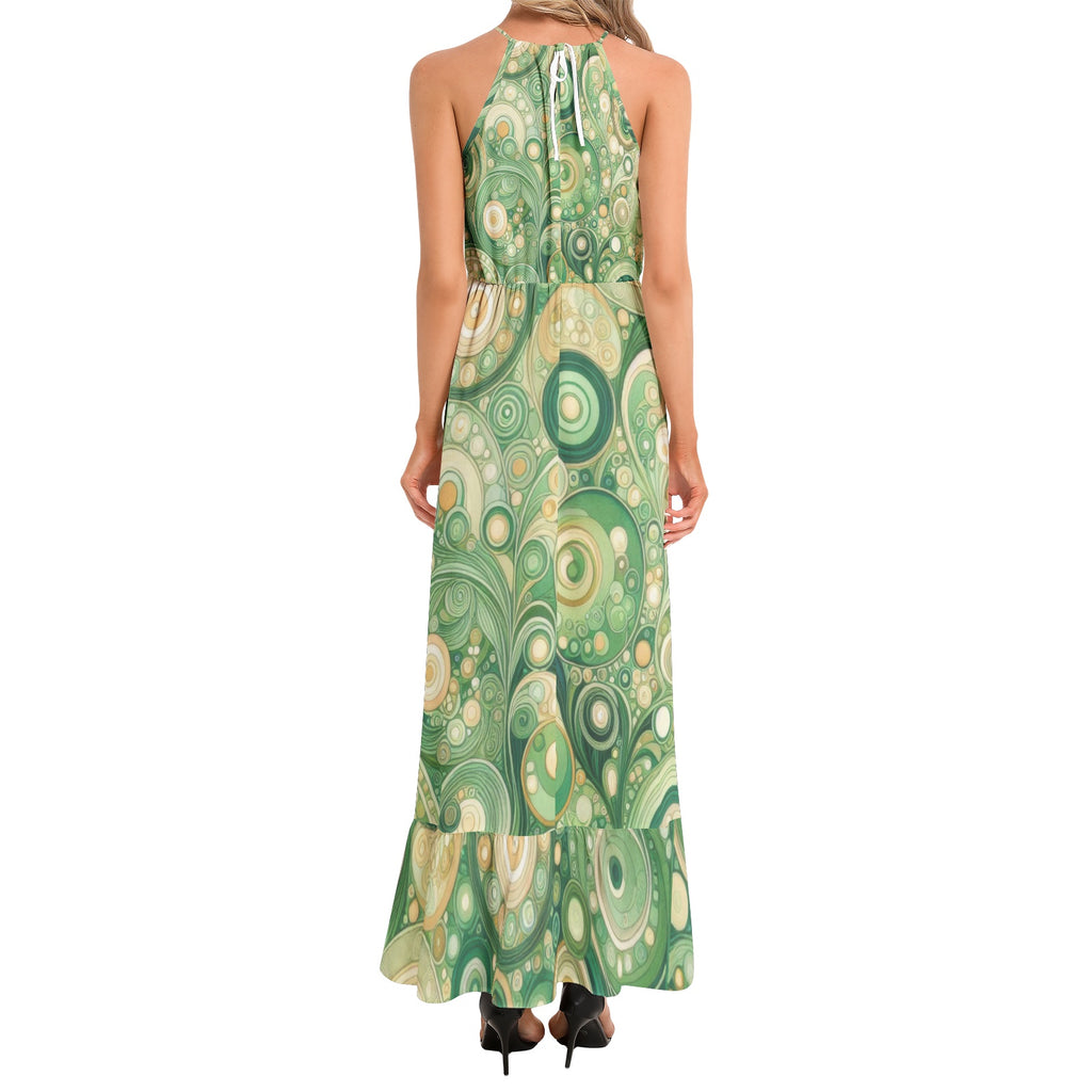 KL-Spring 2 Ruffle Hem Halter Neck Maxi Dress
