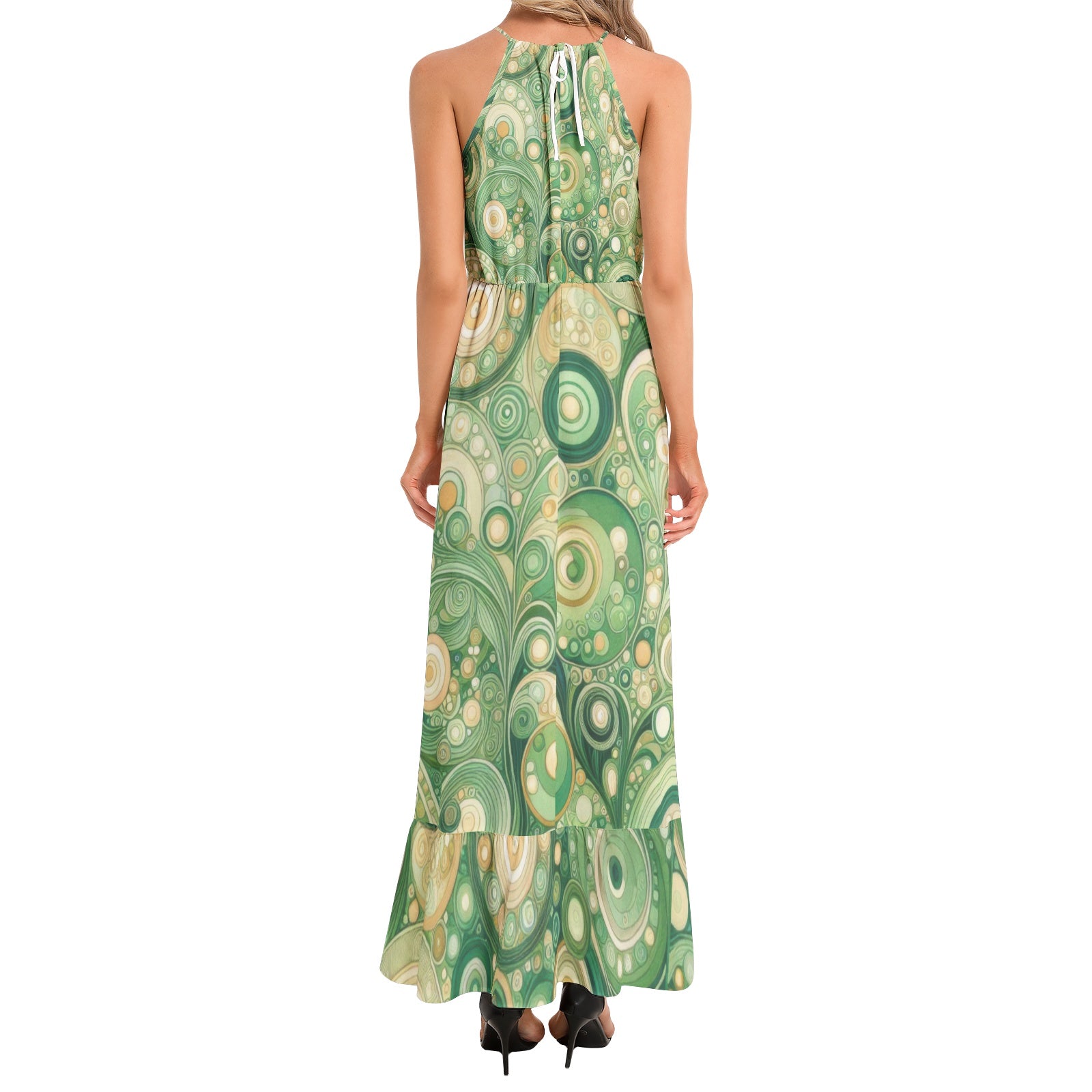 KL-Spring 2 Ruffle Hem Halter Neck Maxi Dress