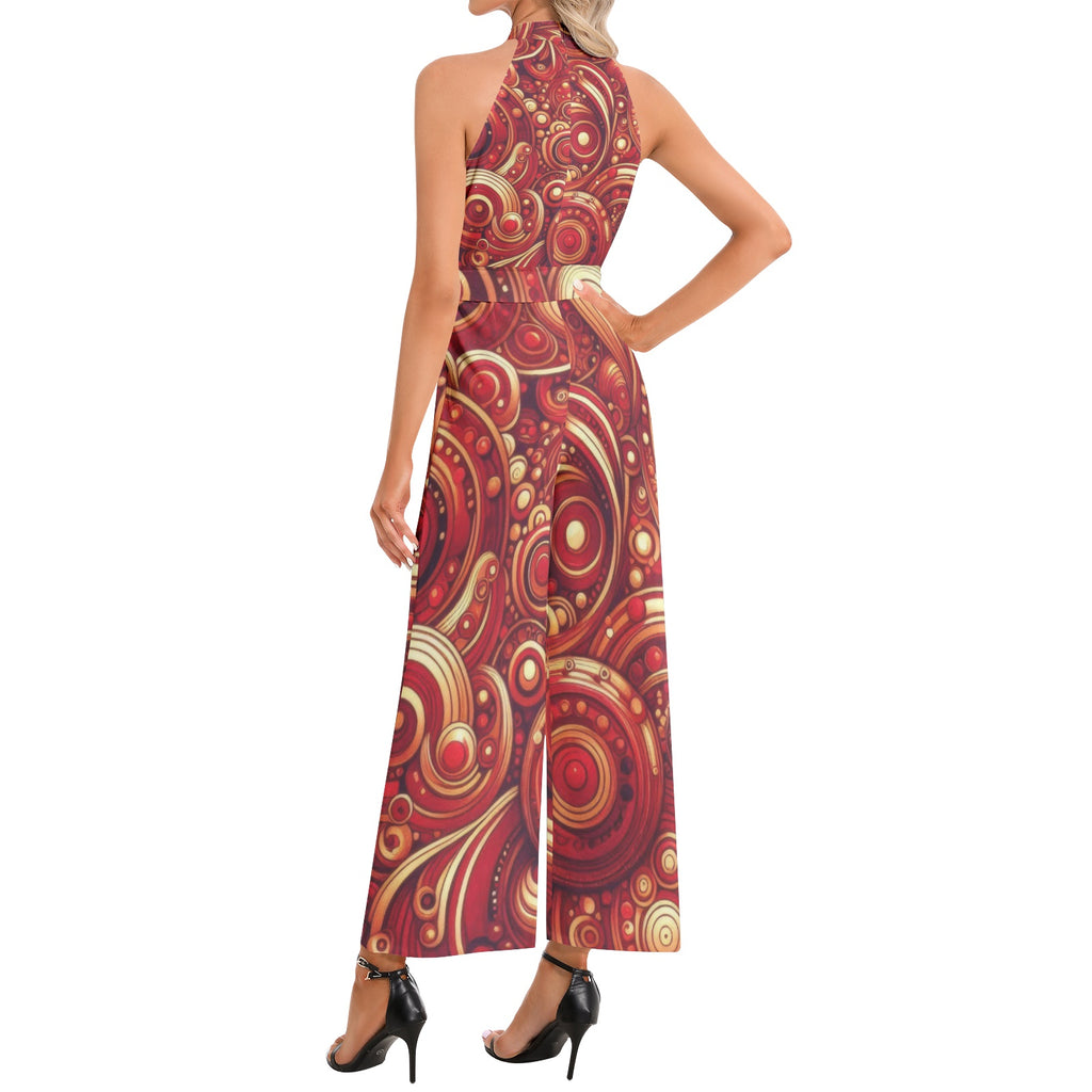KL-Scarlet3 Halter Neck Buckle Belted Jumpsuit
