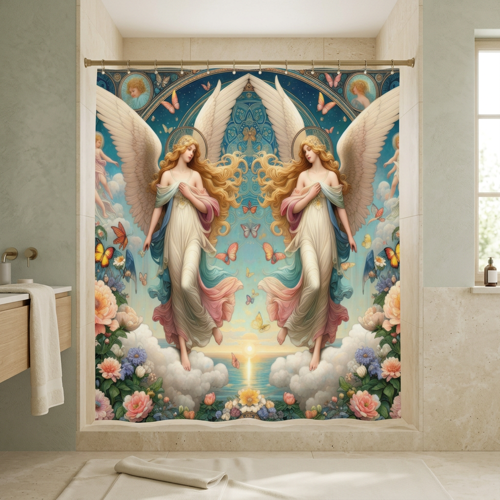 Divine Seraphim shower curtain lifestyle preview