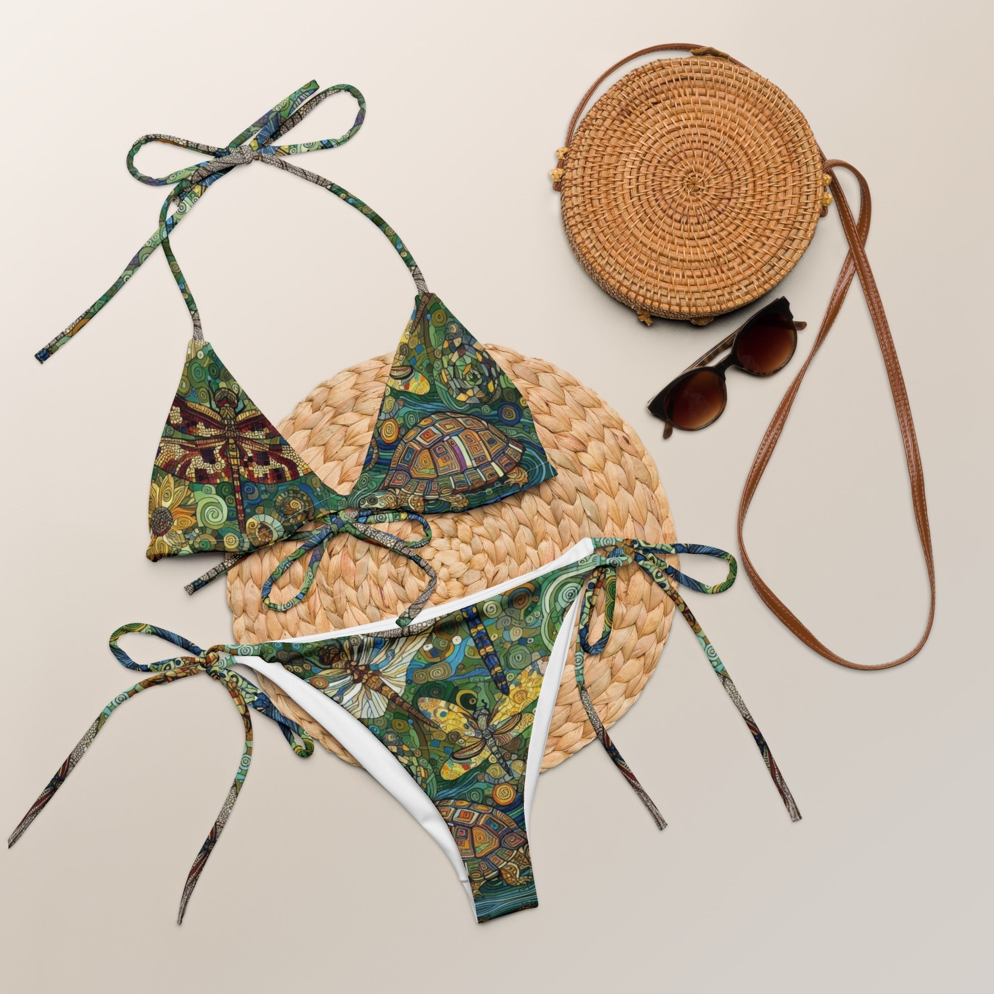 Dragonflies All - over print recycled string bikini - Gregg Acini Adoree Designs - Women's Swimwear
