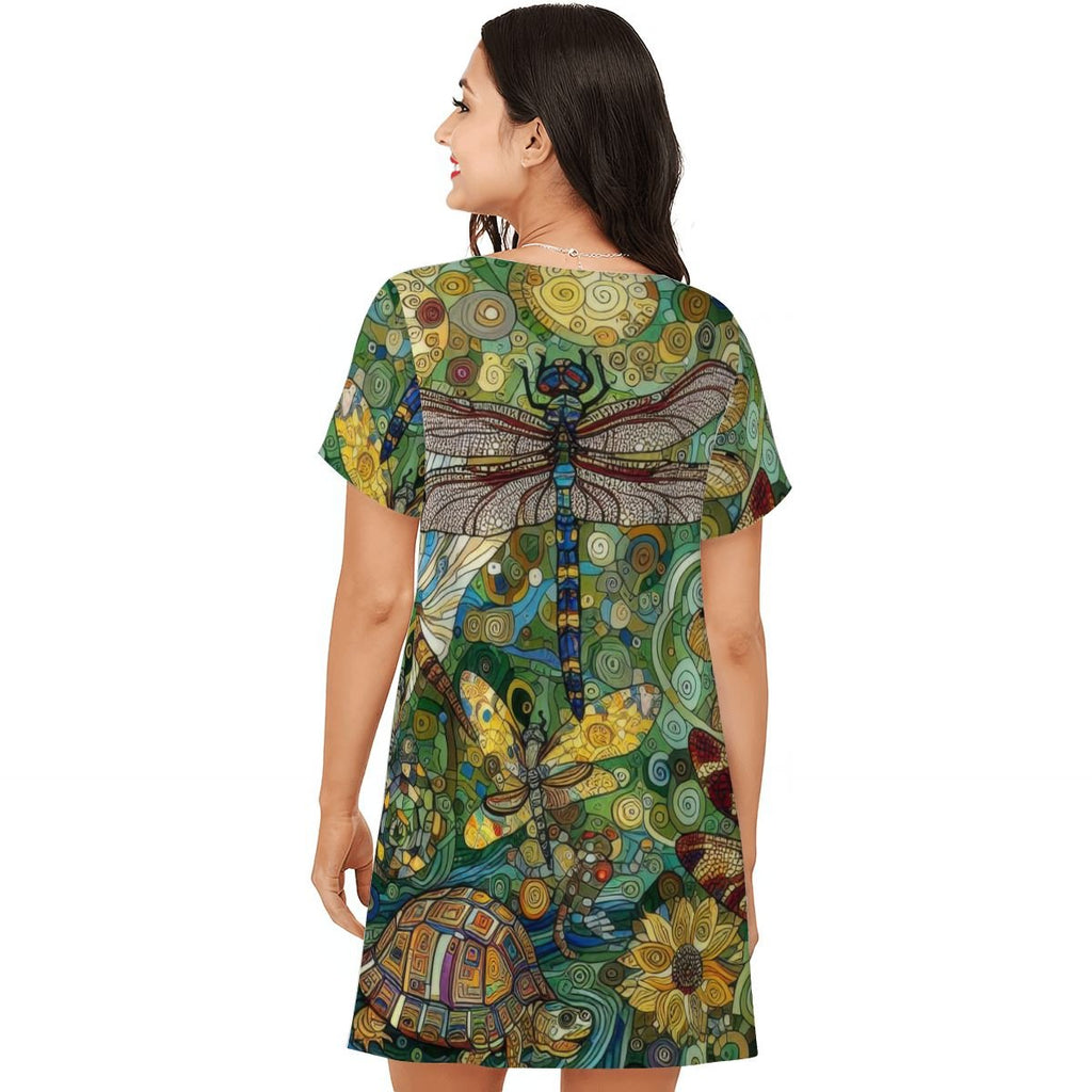 Dragonflies Loose Short - Sleeve Nightgown - Gregg Acini Adoree Designs - Women's Pajamas