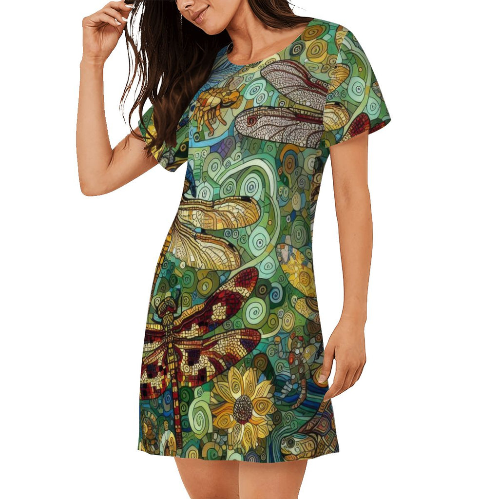 Dragonflies Loose Short - Sleeve Nightgown - Gregg Acini Adoree Designs - Women's Pajamas